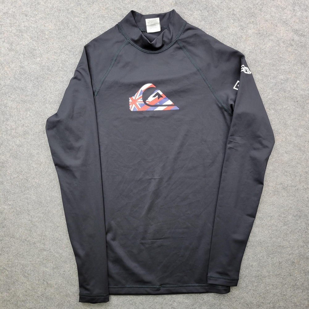 Quiksilver Shirt Mens Medium Black Long Sleeve UVtech Surf Rash Guard Top Beach